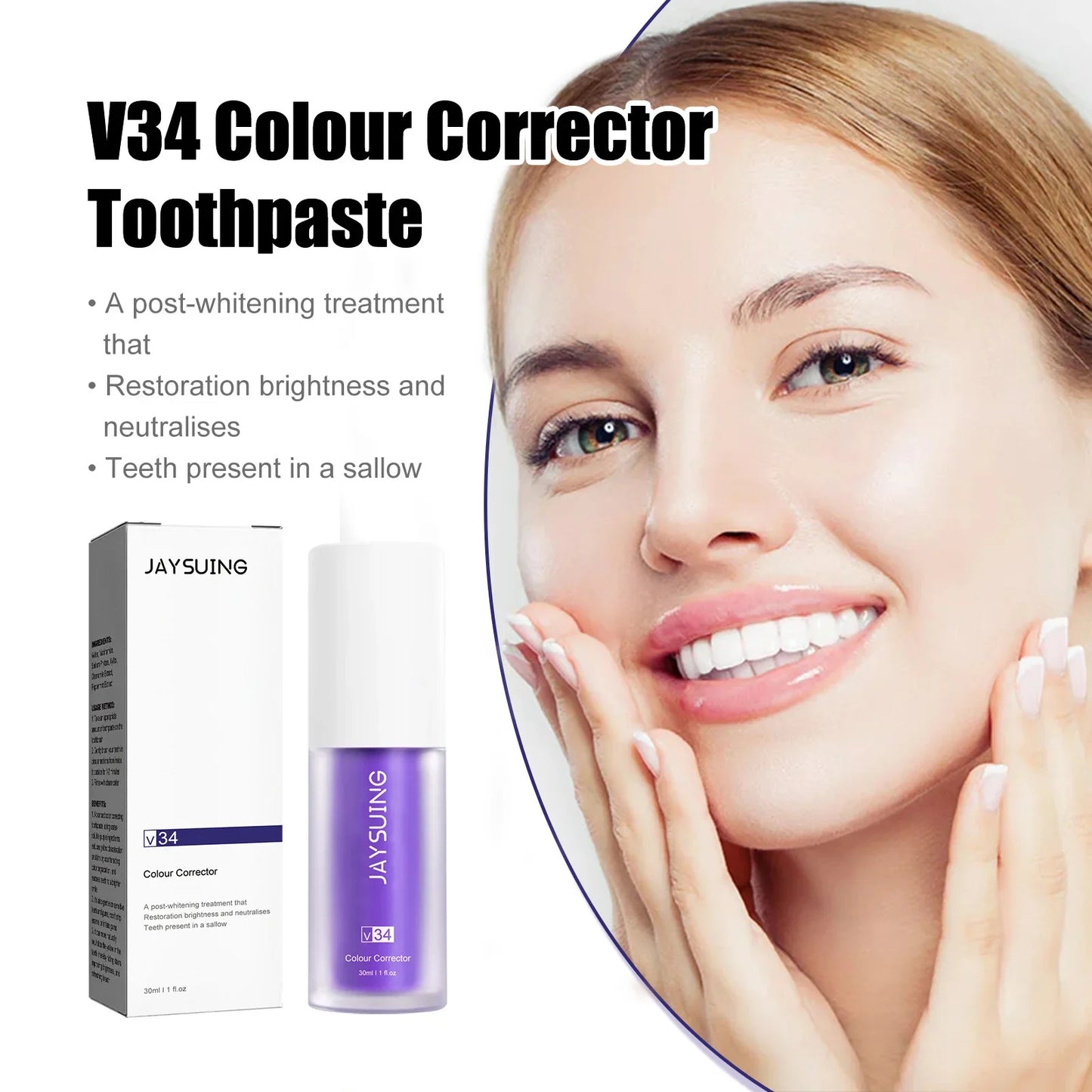 Jaysuing V34 Purple Toothpaste | Color Correcting Teeth Whitener
