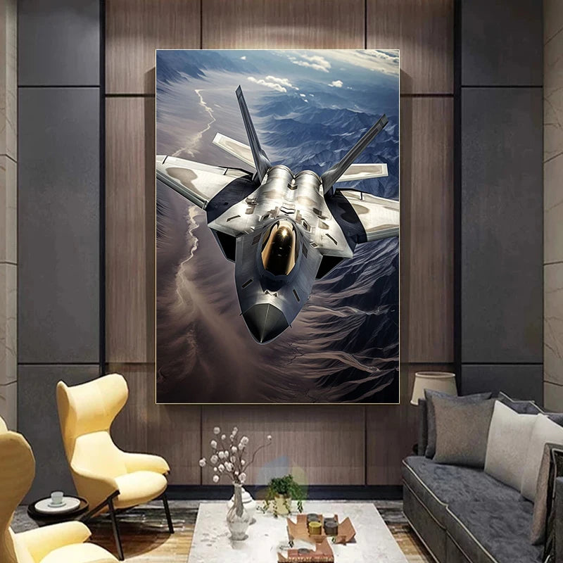 Military Fighter Jet Canvas Wall Art | Aviation Poster Decor