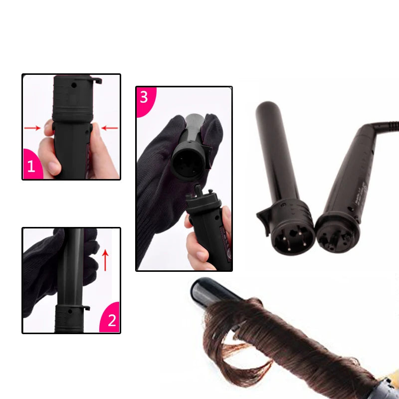 Curling Iron 3-In-1 Curly Hair Stick Set All-In-One Curly Hair Curler Interchangeable Ceramic Barrels Fast Heating Curler Peaceful Pleasures Health and Wellness