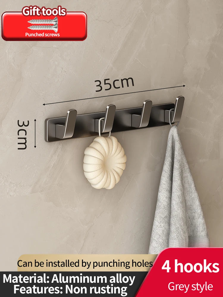 6-Hook Aluminum Wall Hook Rack for Kitchen & Bathroom