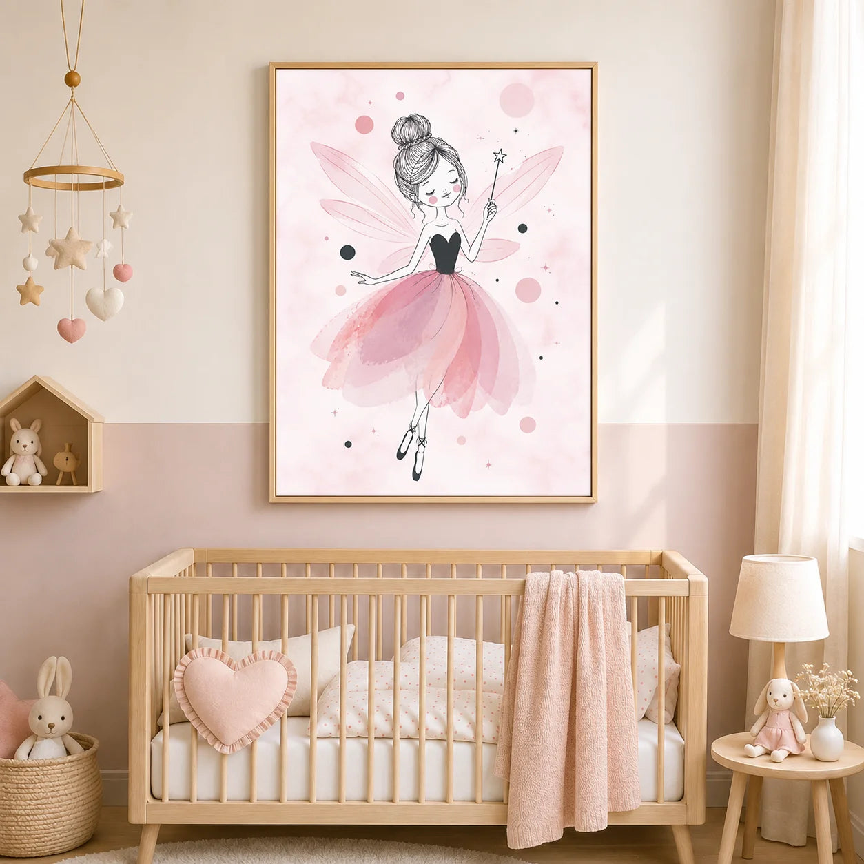Nursery Wall Art Ballerina Fairy Canvas Painting Pink Princess Poster Print Girls Room Wall Decor Peaceful Pleasures Health and Wellness