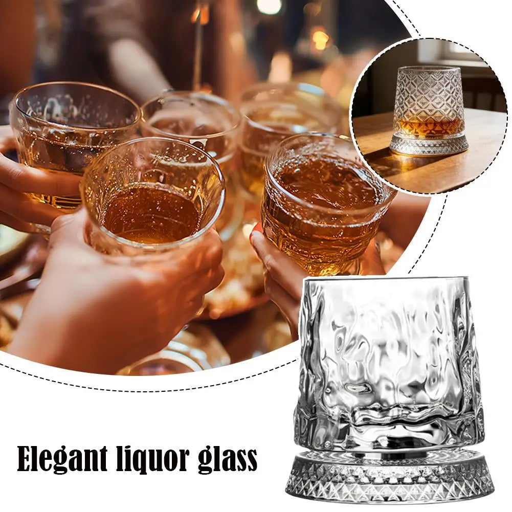 280ml Rotating Whiskey Glass Crystal Bottom Weighted Base Diamond Cut Ice Flower Bubble Pattern Spinner Cup For Home Barware Use Peaceful Pleasures Health and Wellness