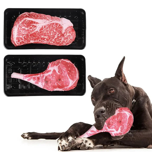 Squeaky Chew Dog Toy – Steak & Carrot Designs for Puppies Squeaky Dog Toy Peaceful Pleasures Health and Wellness