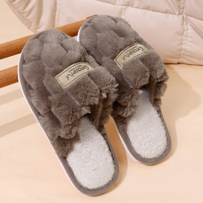 Women's Winter Fur Slippers – Non-Slip Soft Indoor House Shoes