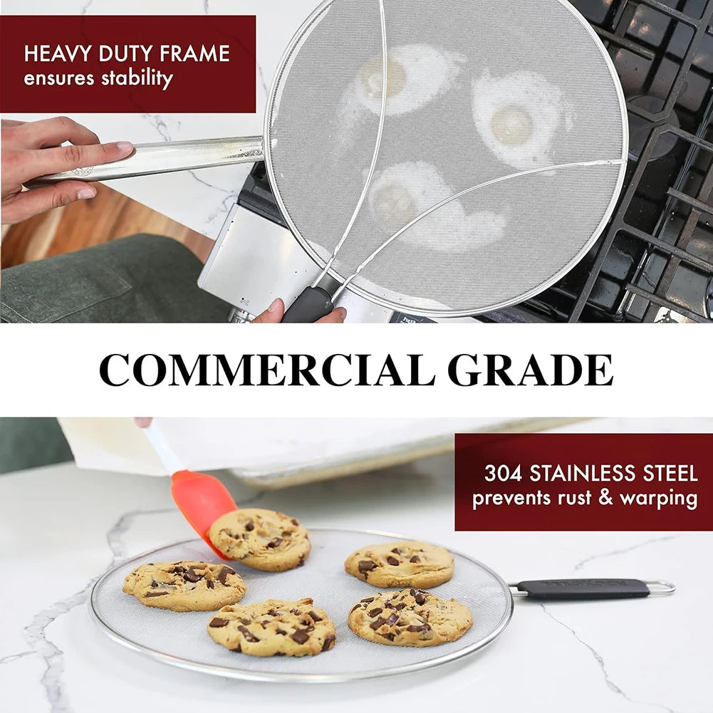 Stainless Steel Splatter Screen | Fine Mesh Oil Splash Guard Splatter Screen Peaceful Pleasures Health and Wellness