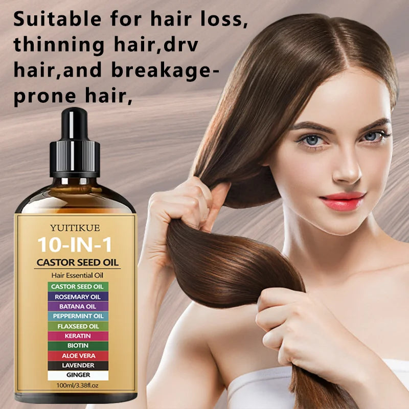 YUITIKUE 10-IN-1 Castor Seed Hair Oil | Blended With Rosemary, Batana Oil, Biotin & Keratin | For Multi-Nourishment Hair Care Peaceful Pleasures Health and Wellness