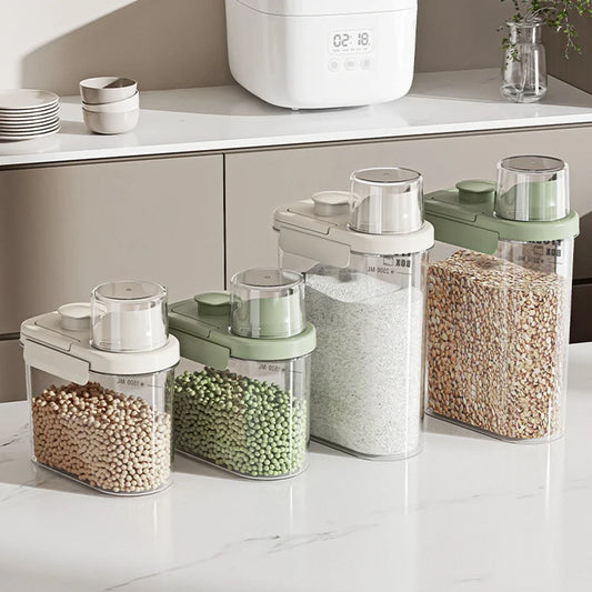 Large Capacity Kitchen Storage Can - 1600/2800ML PP Plastic Sealed Scale Bucket Waterproof Seal for Flour Corn Soybeans Rice Peaceful Pleasures Health and Wellness