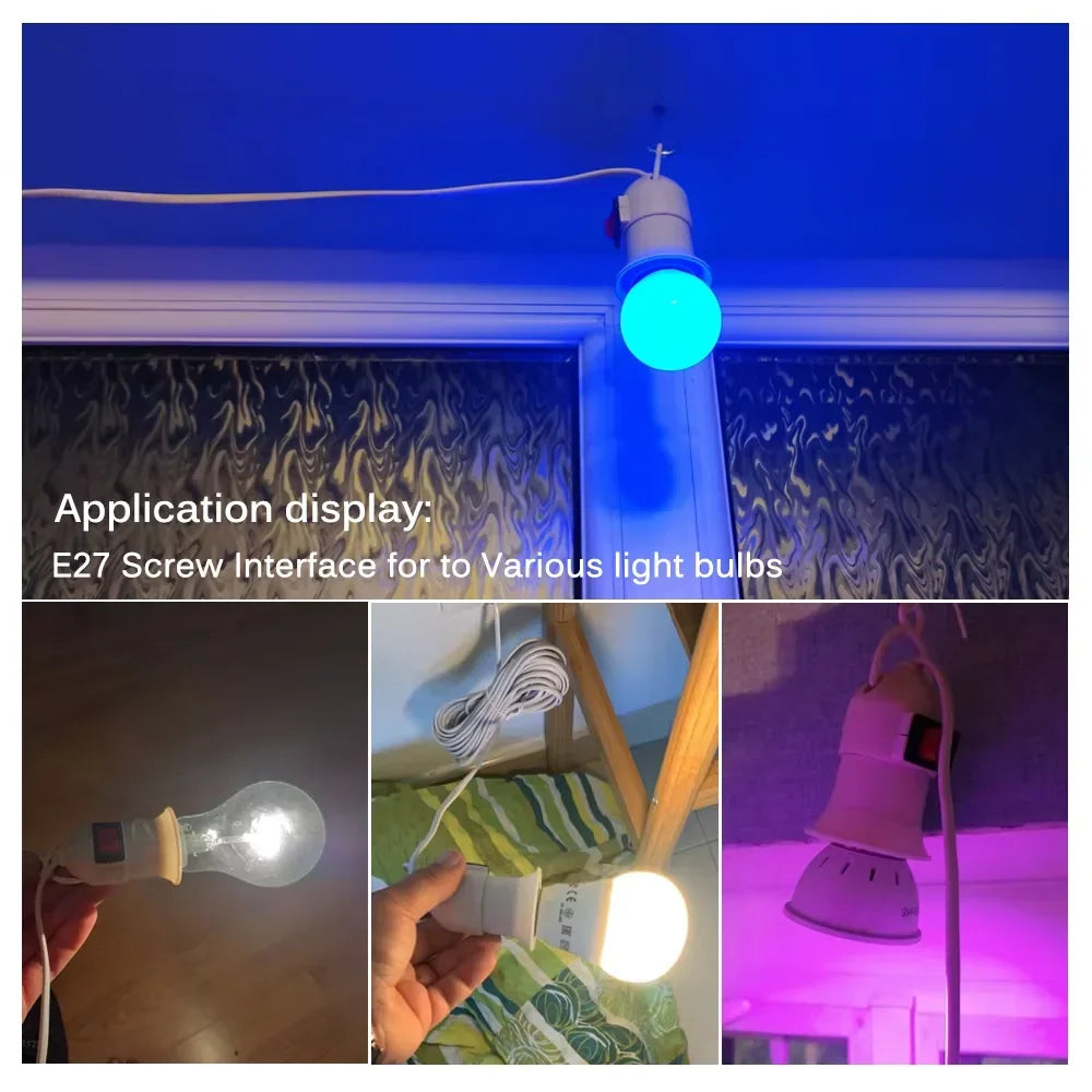 E27 Plant Grow Lamp Holder | 3.8M Cable & On/Off Switch