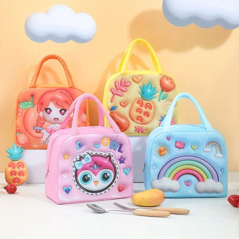 [Cute Cartoon Lunch Bag] 1pc Cute Cartoon Thermal Lunch Bag - Non-Woven Rectangle Bento Box Tote with Thick Aluminum Foil Peaceful Pleasures Health and Wellness
