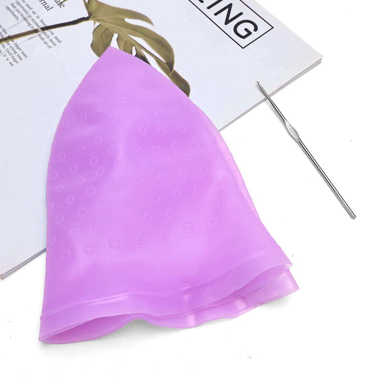 For Hair Dying Salon Dye Silicone Cap With Needle Silicone Hair Highlights Cap Needle Reusable Hair Hairstyling Tools Peaceful Pleasures Health and Wellness Purple