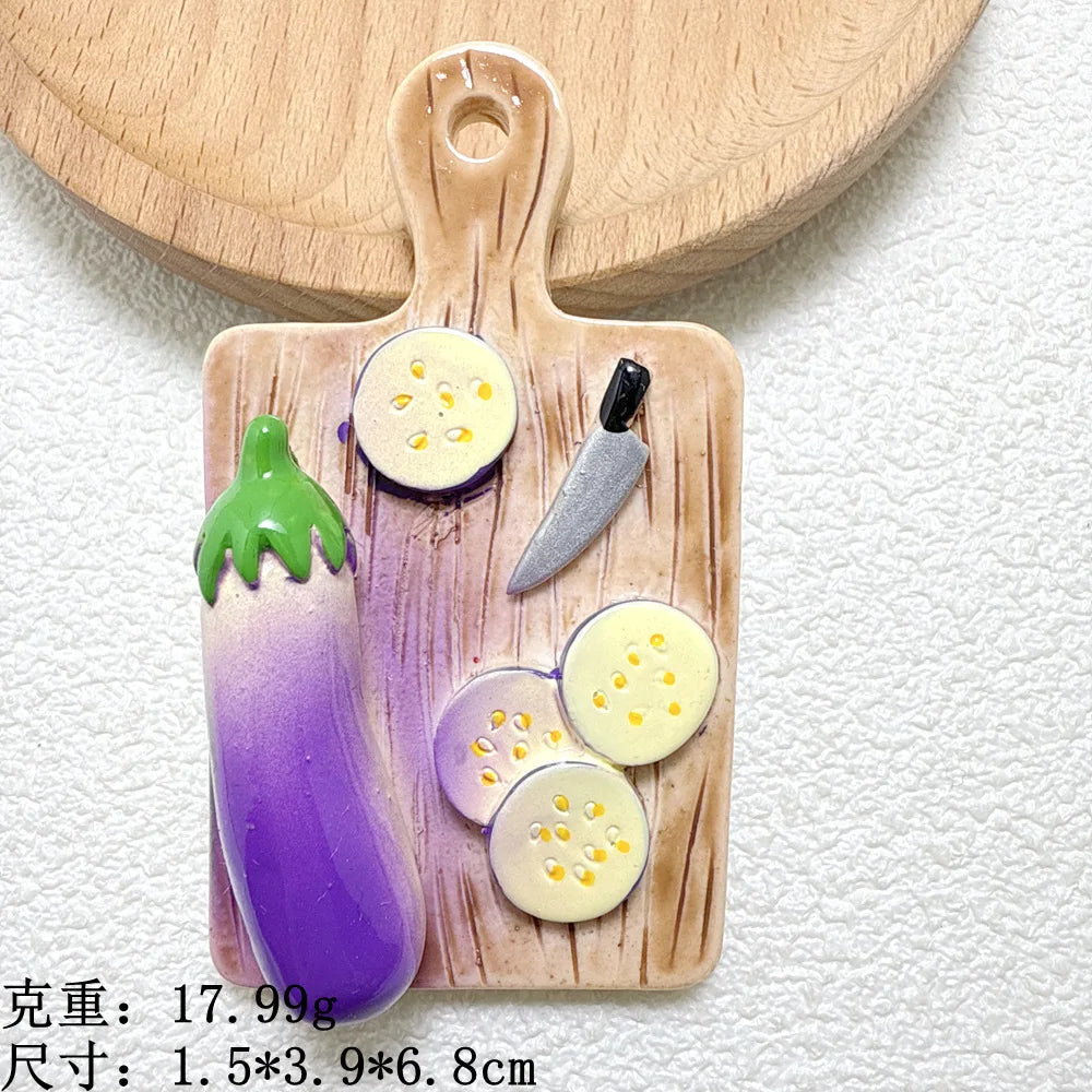DIY Fridge Magnet Vegetable Cutting Board Potato Tomato Resin Car Vent Decor Storage Box Accessories Refrigerator Magnets 자석 Peaceful Pleasures Health and Wellness eggplant