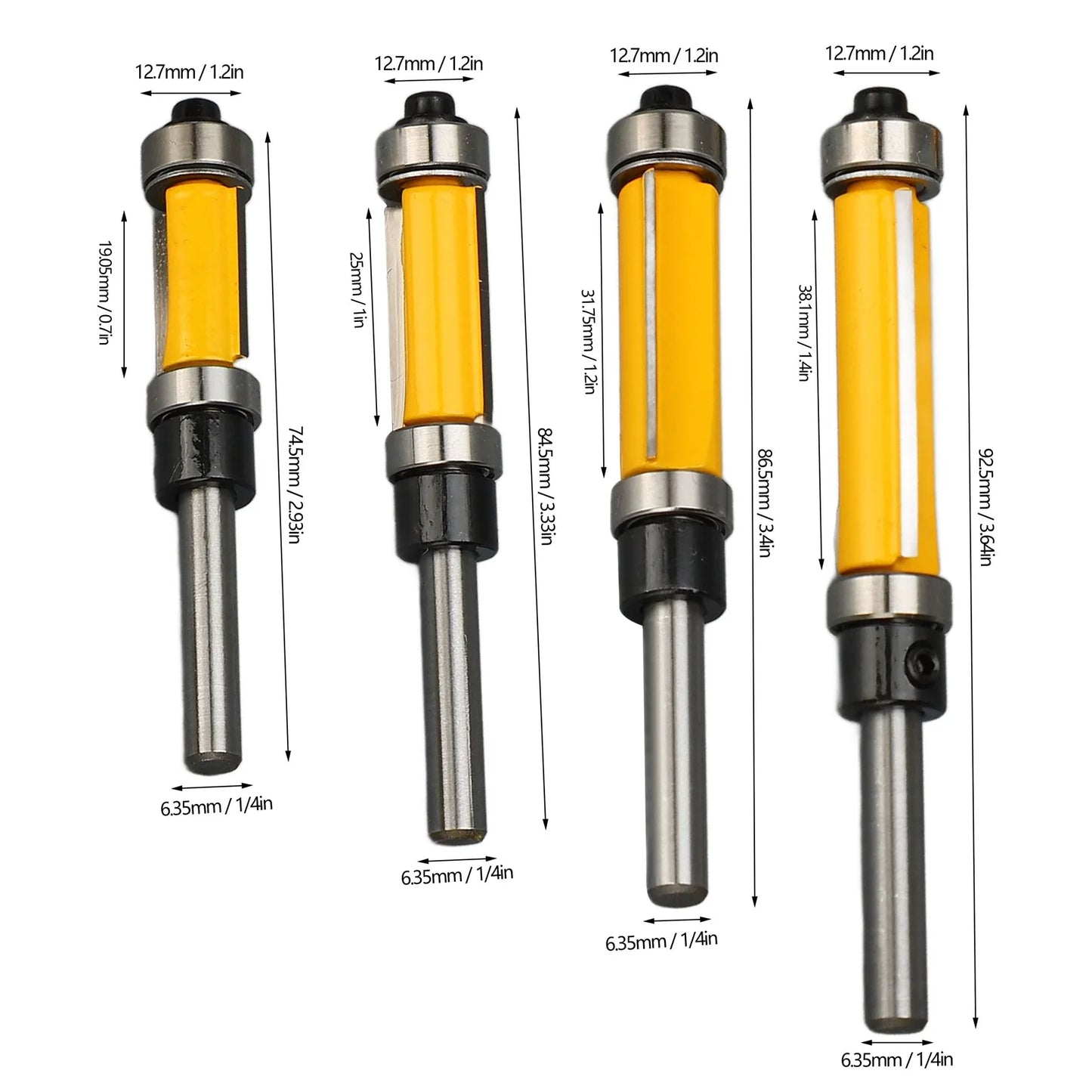 Flush Trim Router Bit 2 Flutes 1 Shank Cut Diameter Bottom Bearing