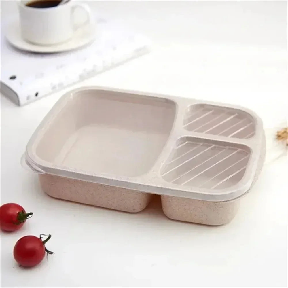 1/2pcs Bento Lunch Box Set 3 Compartment Food Storage Containers Wheat Straw Meal Prep Lunch Box Plastic Food Storage Containers Peaceful Pleasures Health and Wellness 1pc