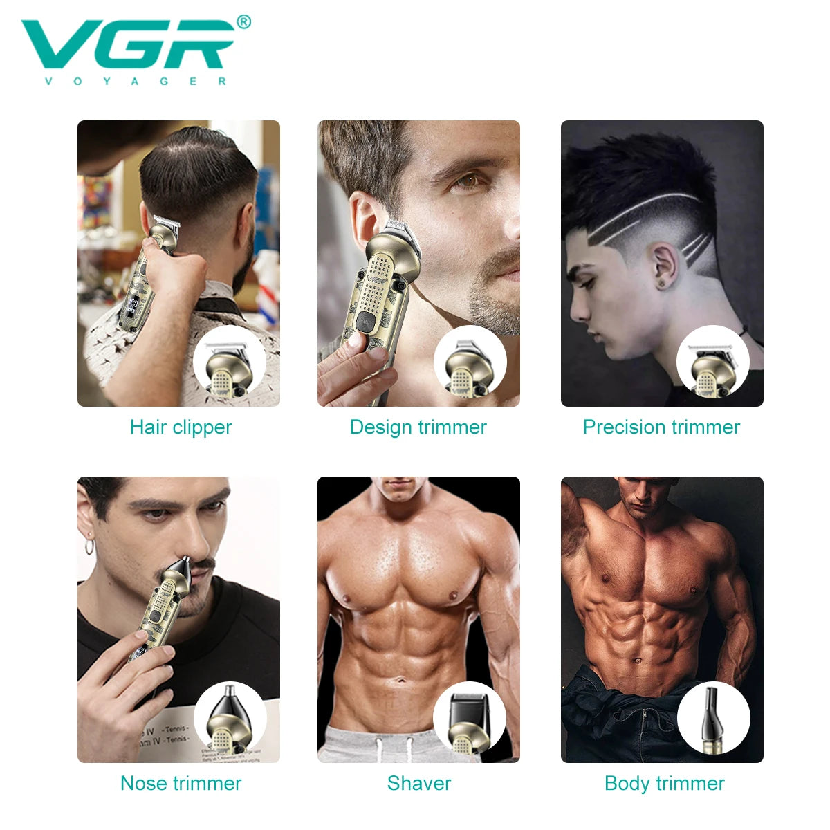 VGR6in1 metal retro hair clipper, intelligent LED digital display, powerful power hair trimmer, hair salon home push shear V-095 Peaceful Pleasures Health and Wellness
