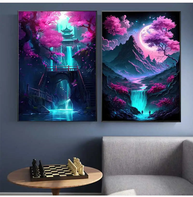 Japanese Anime Cyberpunk Neon Canvas Wall Art 3-Piece Set Canvas Wall Art Peaceful Pleasures Health and Wellness