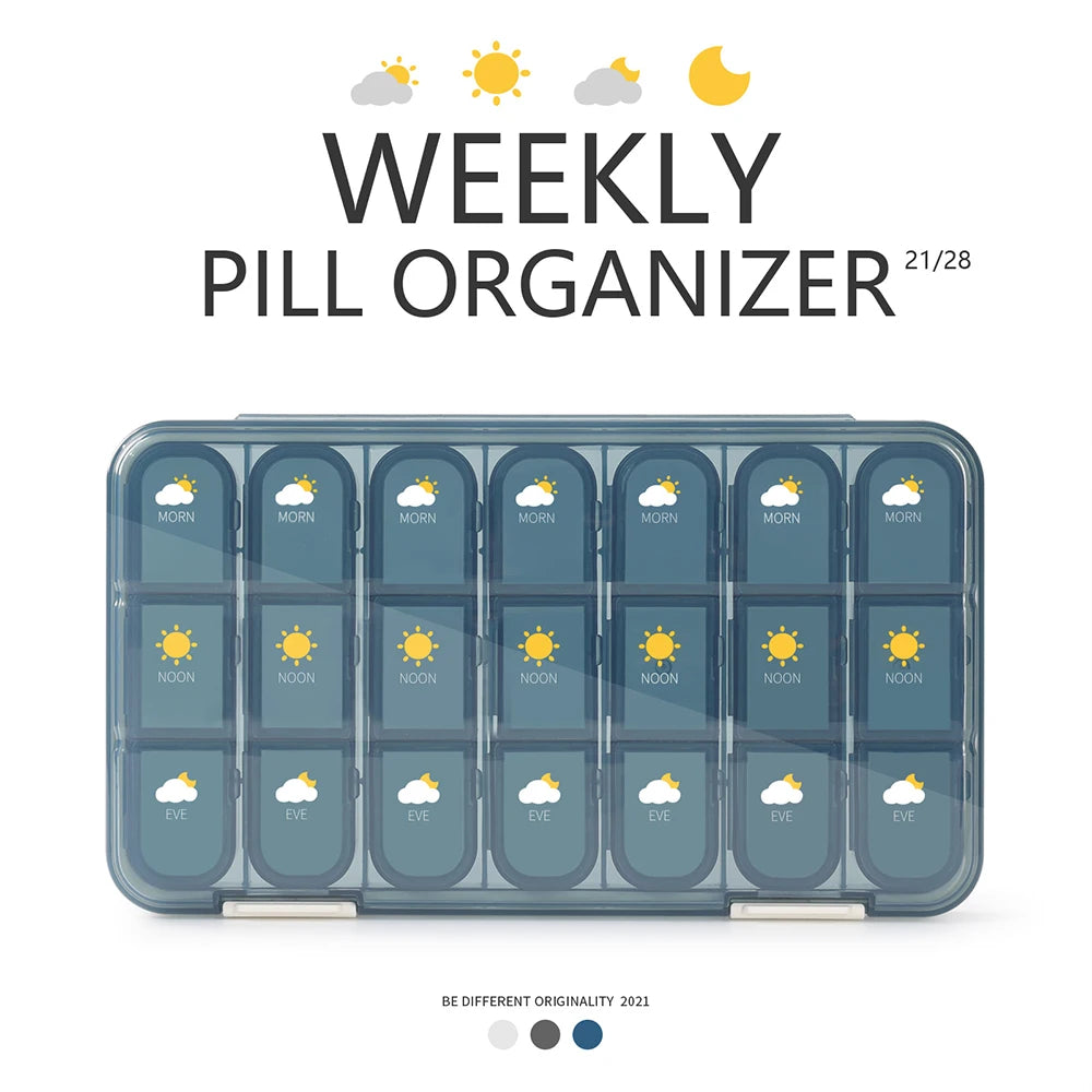21/28Grid Pill Box Large Capacity Pill Box Pill Medicine Storage Pill Box Weekly Vitamin Organizer Pastillero Moisture Resistant Peaceful Pleasures Health and Wellness