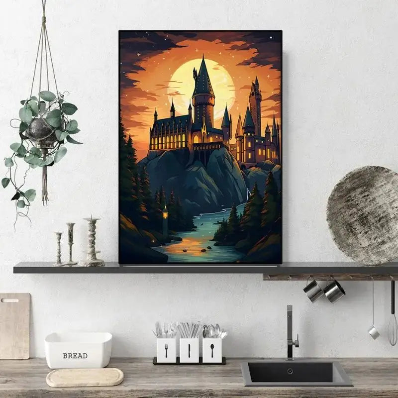 Magical Wizard Castle Canvas Wall Art | Fantasy Witchcraft Poster Canvas Wall Art Peaceful Pleasures Health and Wellness