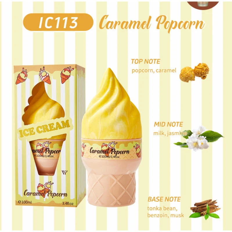 Ice Cream Cute Perfume Brand Long-lasting Eau De Toilette Floral Fruity Citrus Rose Charming Sweet Fragrance Women Body Spray Peaceful Pleasures Health and Wellness Caramd Popcorn 100ml