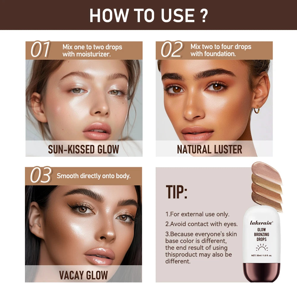 Bronzer Highlighter Drops Brightening Complexion And Contouring Facial Highlighter Mix Foundation Or Moisturizer Makeup Primer Peaceful Pleasures Health and Wellness