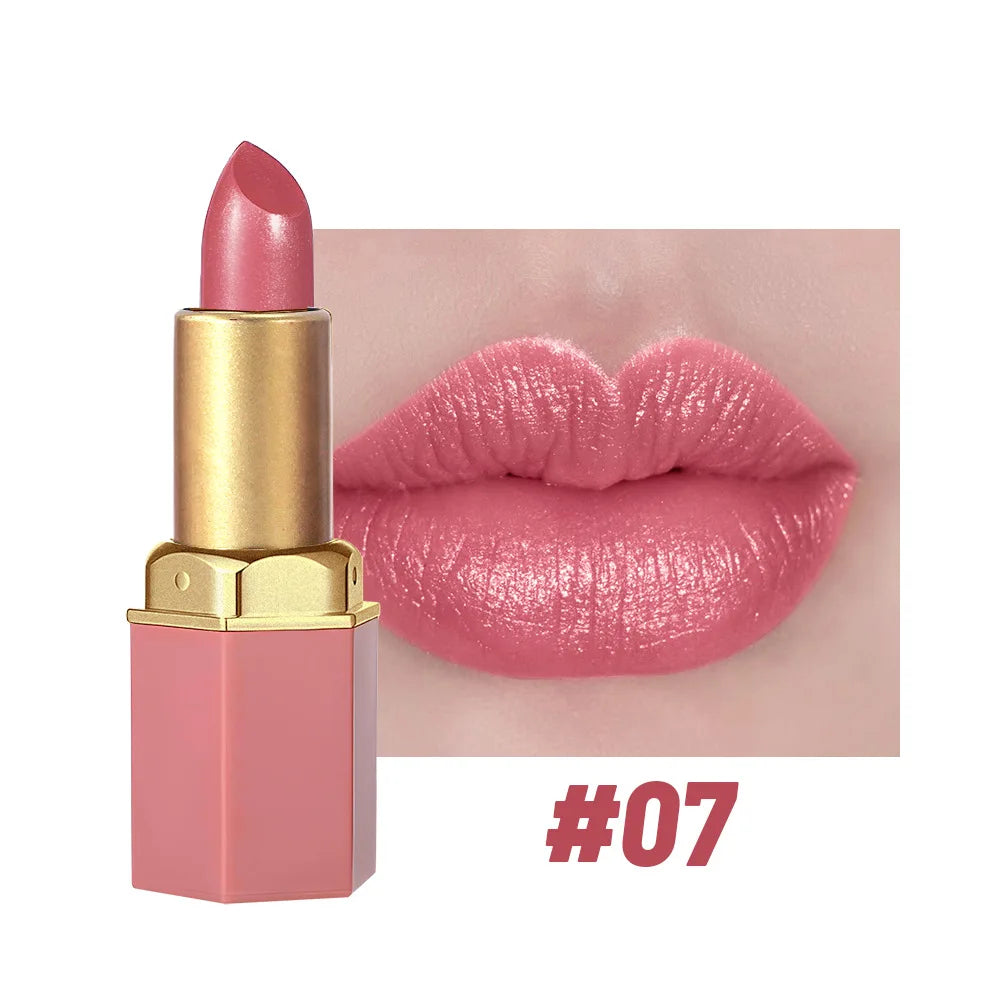 Pearlescent Pink Glitter Velvet Lipstick | Metallic Waterproof
