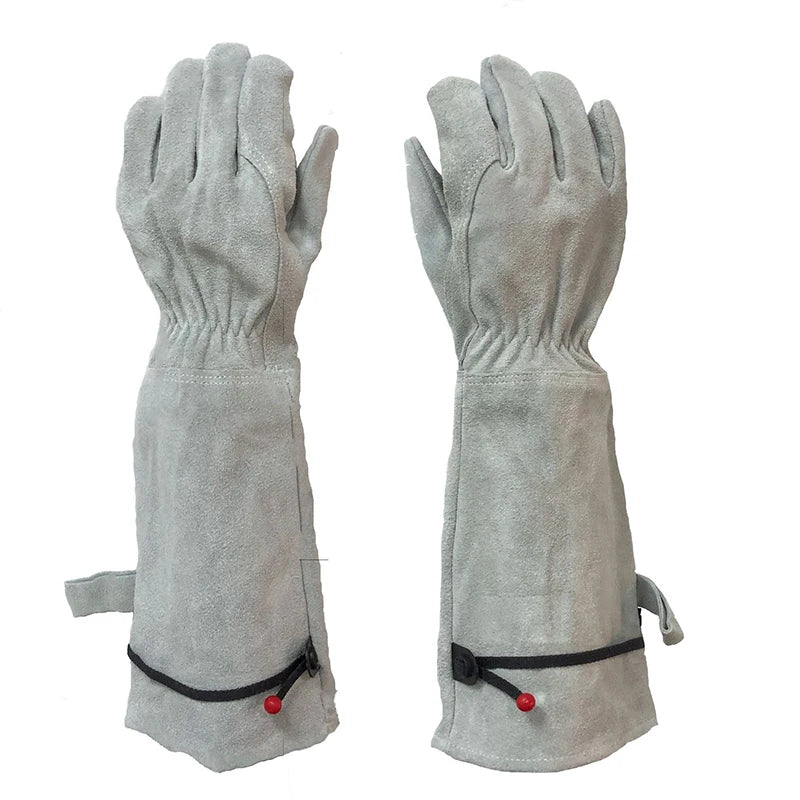Cowhide Long Tube Garden Gloves Puncture-resistant Labor Protection Gloves Wear-resistant Gloves for Garden Construction Sites Peaceful Pleasures Health and Wellness Yellowish-white 42x11.5cm