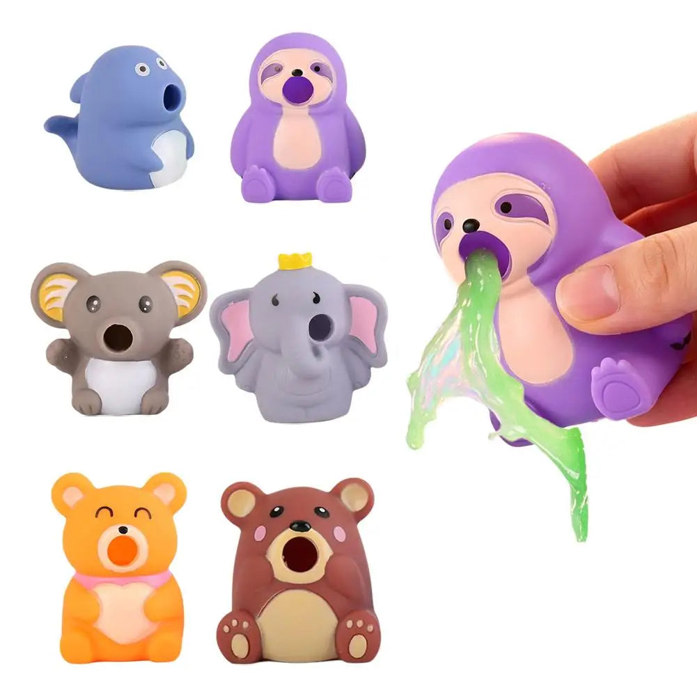 Funny Animal Toy Slime Vomiting Goo Sensory Stress Relief PVC Squeaky