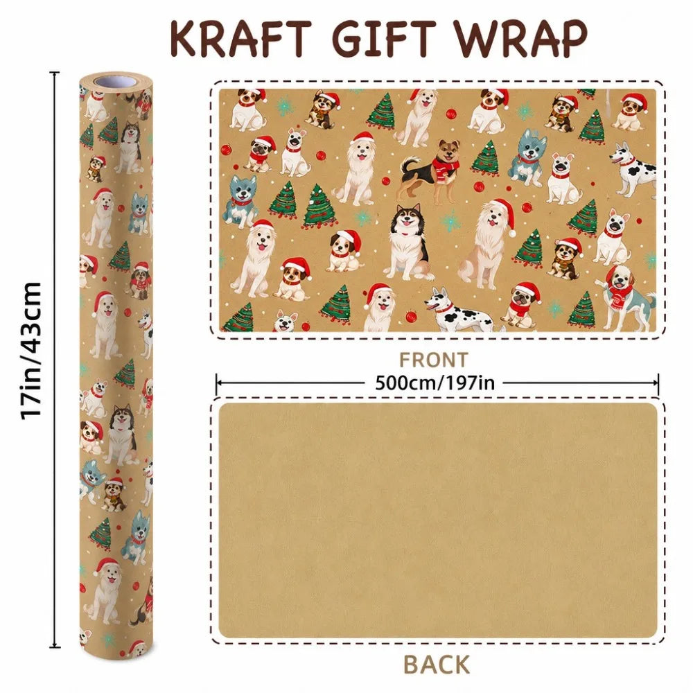 1roll 43x500cm Christmas Wrapping Roll Cute Dog Pattern Featuring