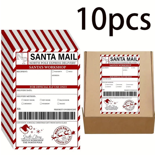 Santa Claus Shipping Label Stickers Elf Express Mail Tags Ample Peaceful Pleasures Health and Wellness Red 15x10cm