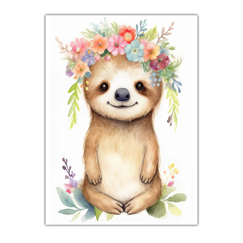 Nursery Bunny Sloth Floral Canvas Wall Art | Kids Room Decor Canvas Wall Art Print Peaceful Pleasures Health and Wellness 05 50x70cm NoFrame China Mainland