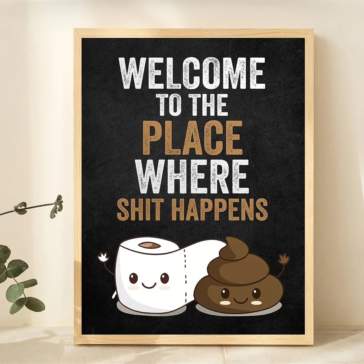 Funny Bathroom Canvas Print – "Shit Happens" Restroom Wall Art Canvas Wall Art Peaceful Pleasures Health and Wellness ZLH4676 20x30cm Unframed