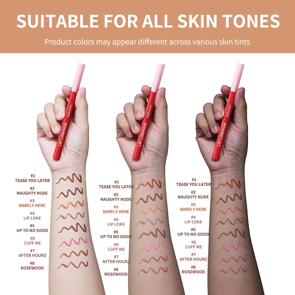 Waterproof Lip Liner Stain Lip Lingerie Long Lasting 8 Colors Transfer Proof Smudge Resistant Color No Bleed Formula Cosmetics Peaceful Pleasures Health and Wellness