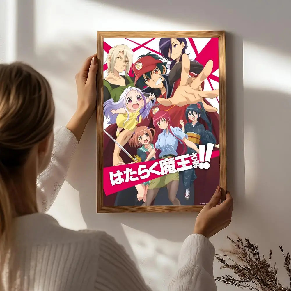 Anime T-The Devil Is a Part-Timer! Poster HD Self Adhesive Waterproof Wall Art Ideal for Home Office Dorm Bedroom Great Gift Peaceful Pleasures Health and Wellness White2 40X50cmNoframe