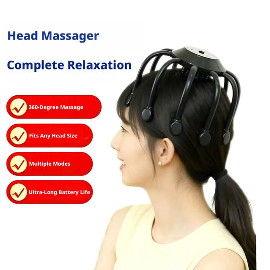 Octopus Head Massager Full Coverage Scalp Vibration Massager Fatigue Relief Relaxation Sleep Helper Home Travel Massage Device Peaceful Pleasures Health and Wellness