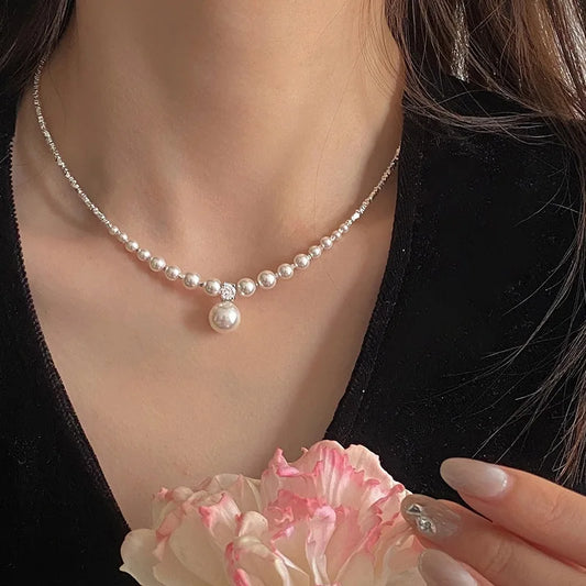 Broken Silver Pearl Necklace for Women Niche Design Collarbone Chain Peaceful Pleasures Health and Wellness