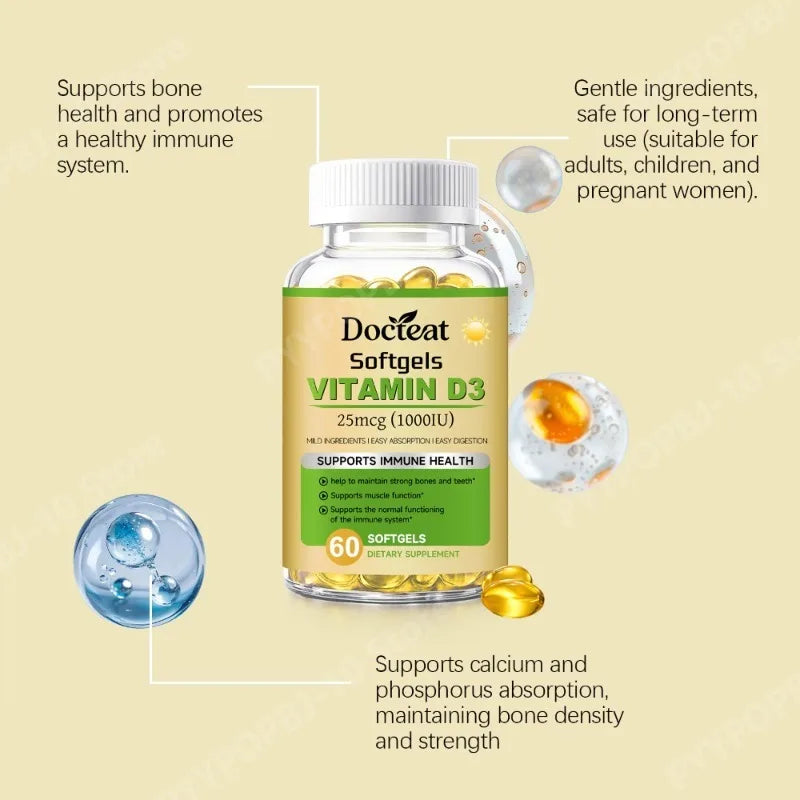 Docteat Vitamin D3 1000 IU Softgels | Immune & Bone Support