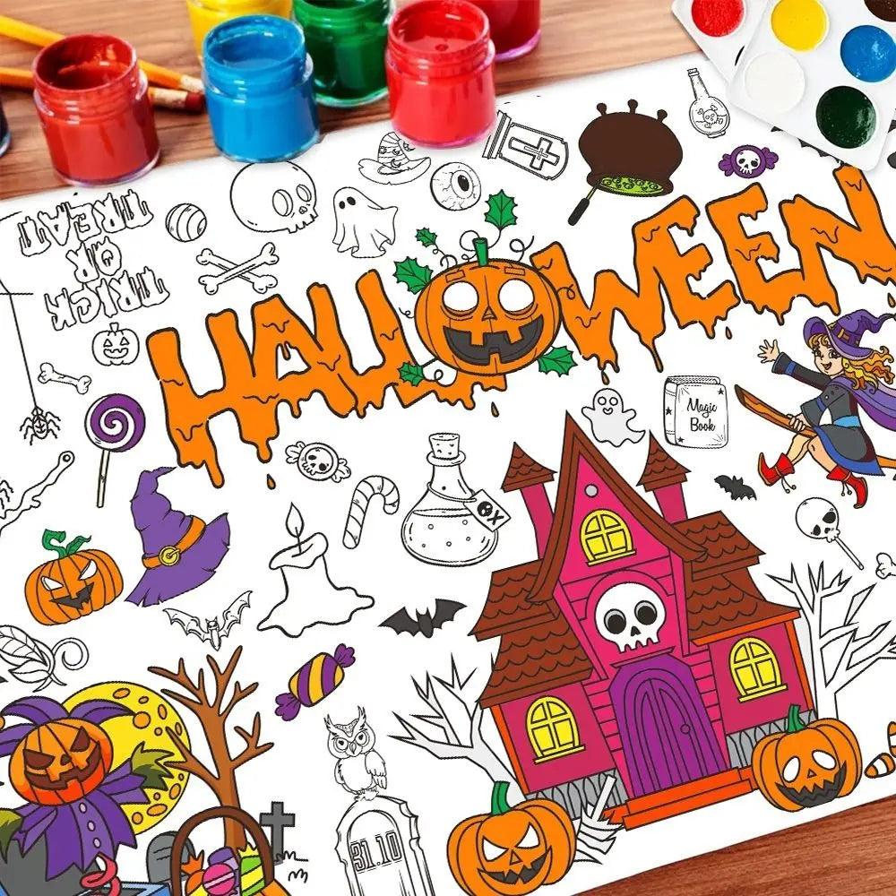 Creative Halloween Graffiti Tablecloth Handmade DIY Painting Large Coloring Posters 130x75cm Cartoon Large Paper Banner Peaceful Pleasures Health and Wellness