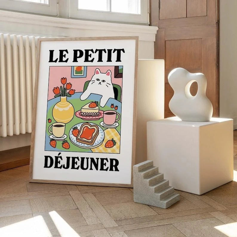 White Cat Canvas Wall Art Print | Kids & Living Room Decor