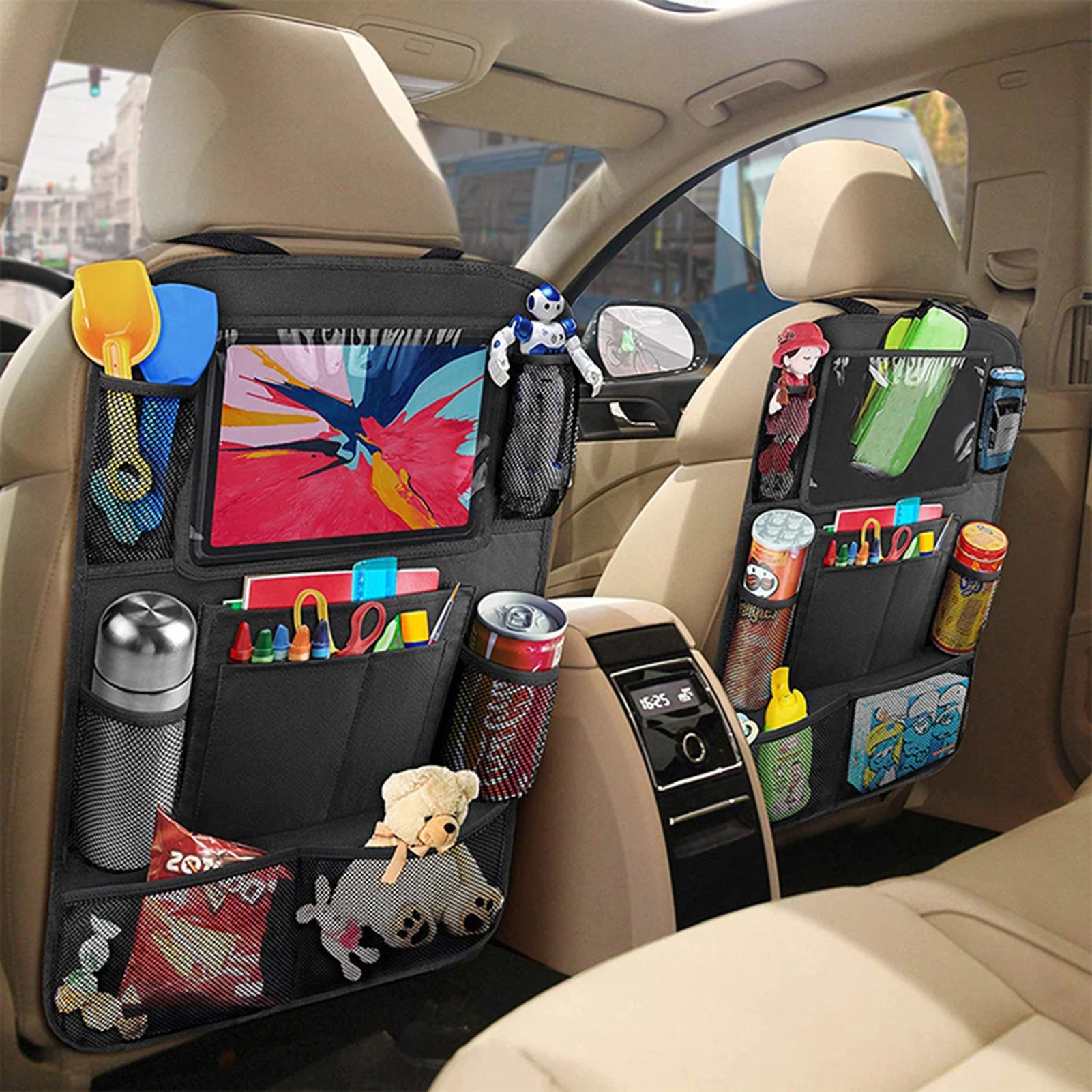Car Backseat Organizer with Tablet Holder Waterproof Easy to Clean Car Seat Storage Bag for Car Travel Accessories Peaceful Pleasures Health and Wellness