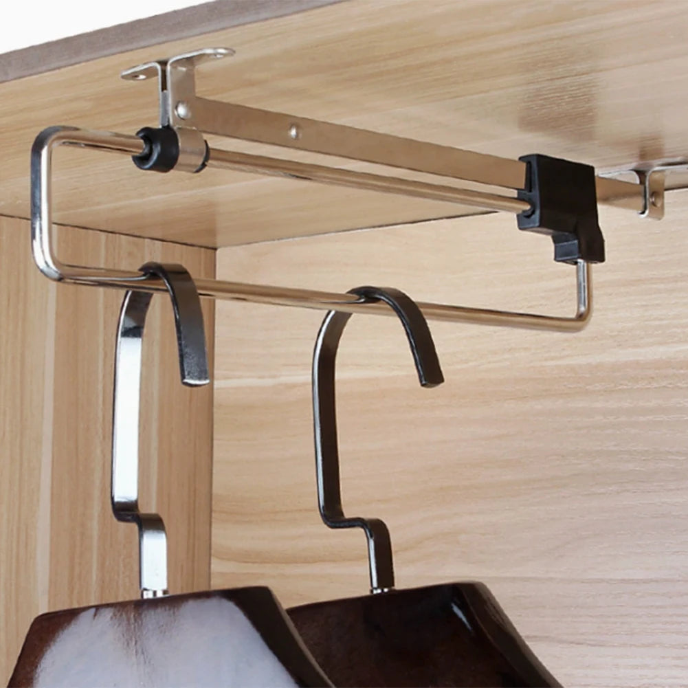 Telescopic Clothes Rods Retractable Pull-out Hanger Mount Wardrobe