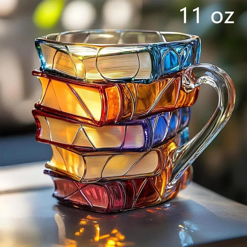 3D Stacked Books Glass Coffee Mug | Novelty Book Lover Gift