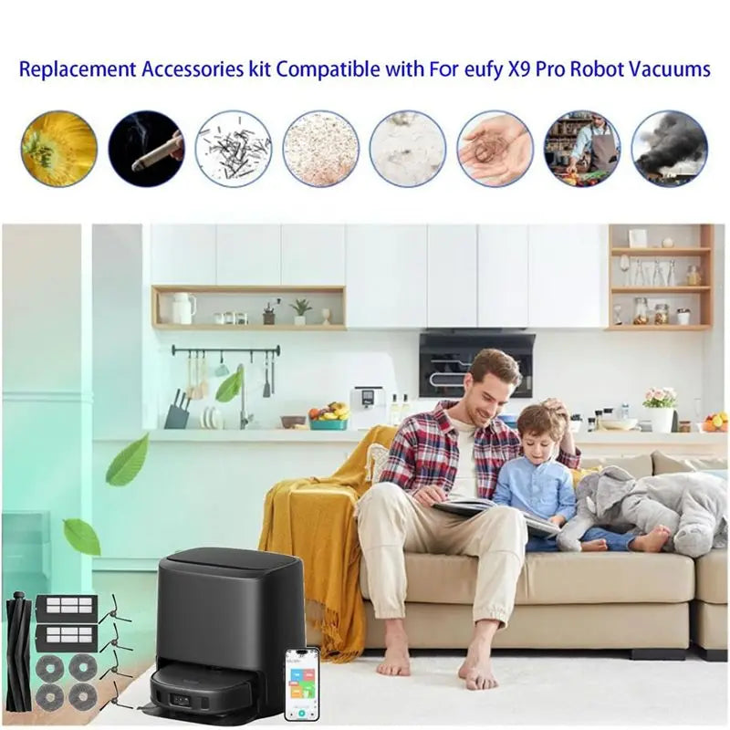 A36T-Accessories Kit For Eufy X9 Pro Replacement Parts Main Brush Side Brush Filter Mop Pad Spare Attachments Peaceful Pleasures Health and Wellness