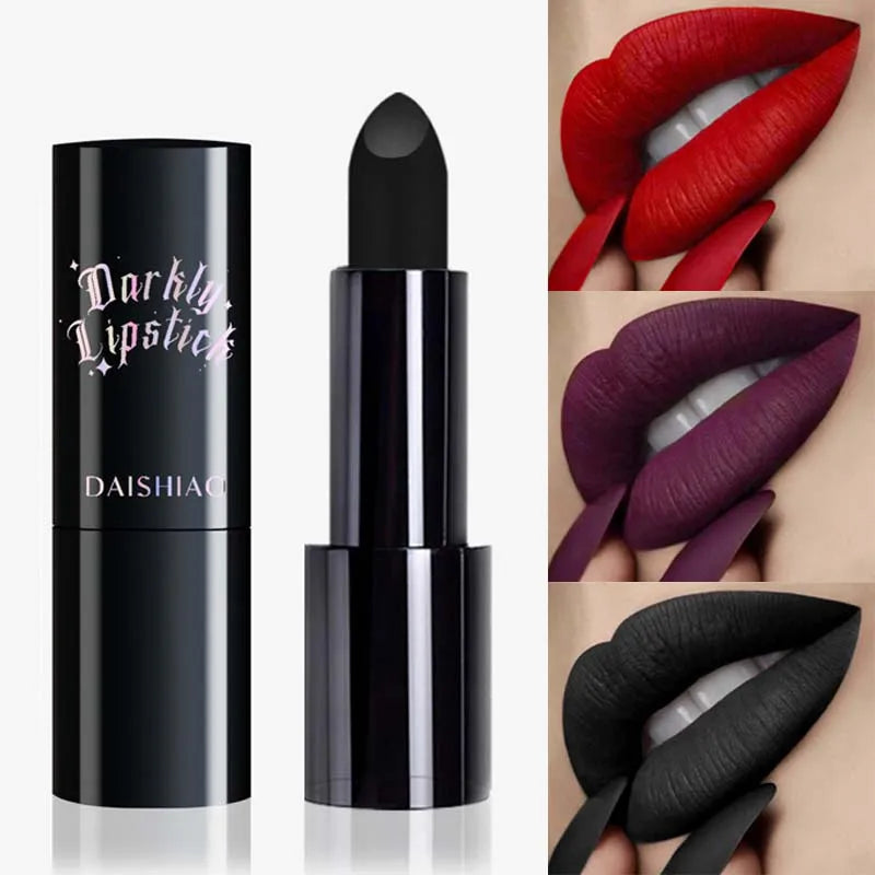 Halloween Matte Lipstick – Waterproof Black & Dark Purple