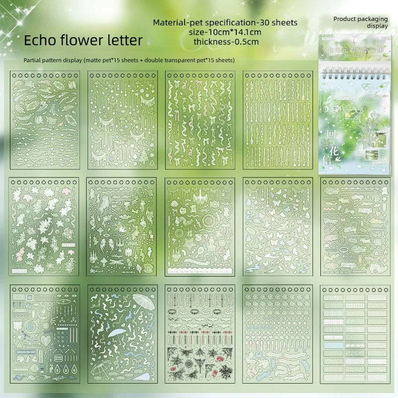 1 Pack Echo Flower Letter Korean Ins Style Decorative Elements DIY Hand Account Chasing Star Gu Card Sticker Peaceful Pleasures Health and Wellness 1 pack