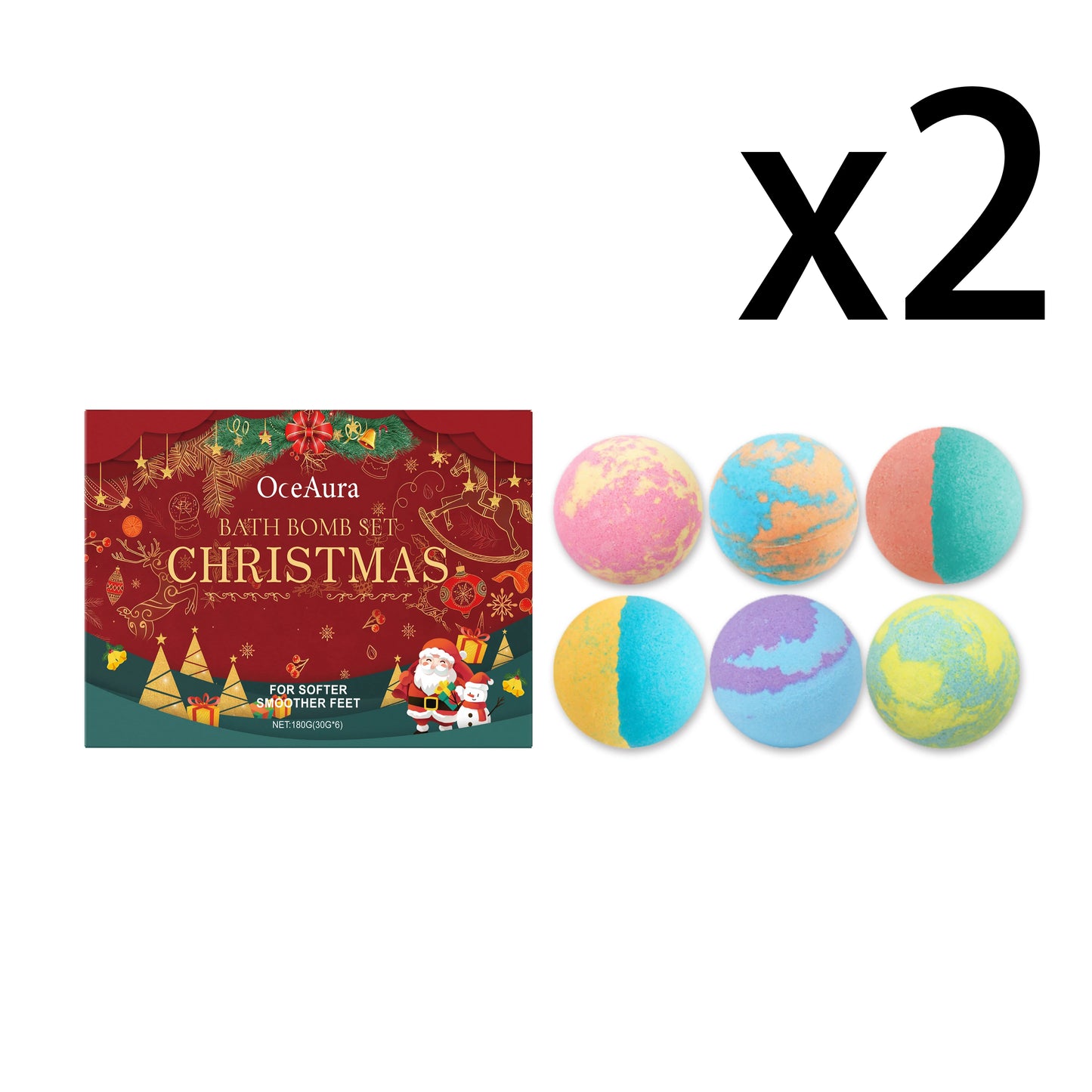 OceAura Christmas Bath Bombs – Aromatherapy Foam Shower Ball 180g