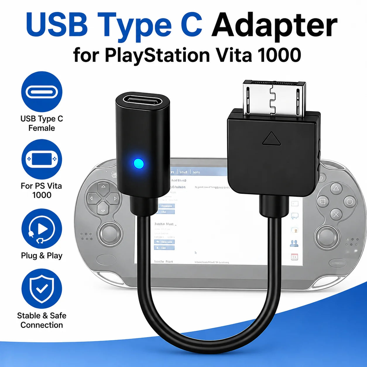 USB-C to PS Vita 1000 Charging Cable with LED Indicator