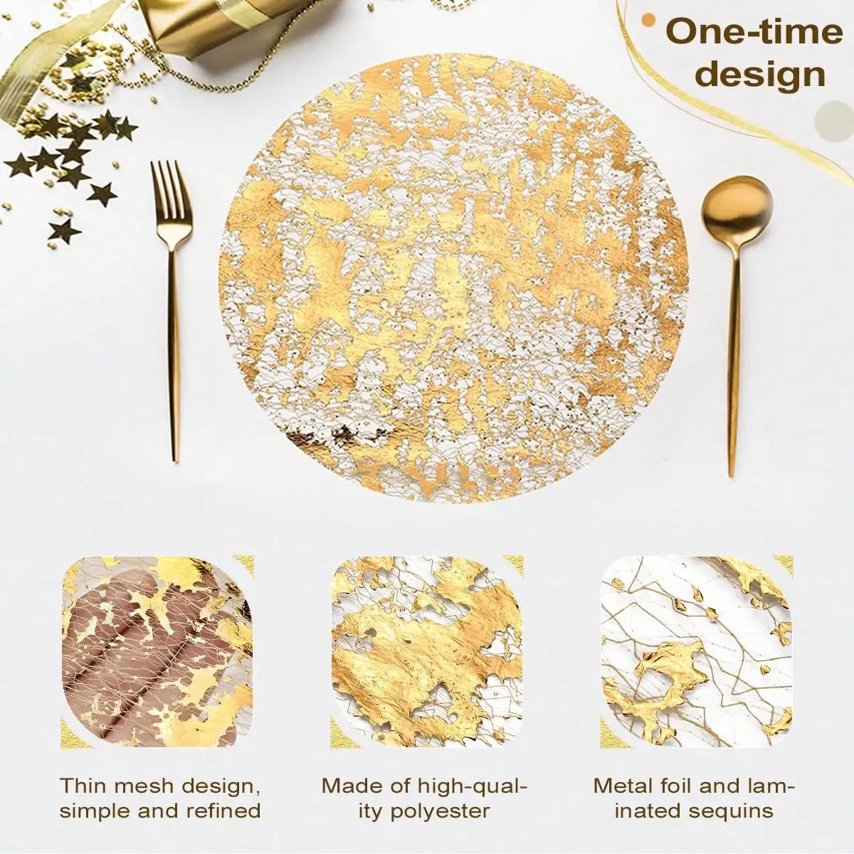 50/100/150/200pcs Disposable Gold Placemats, 13 Inch Gold Foil Mesh Mats, Dining Table Decoration for Christmas New Year Party Peaceful Pleasures Health and Wellness