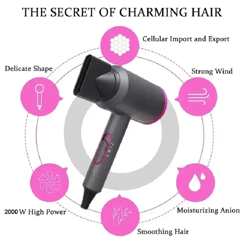 Professional Hair Dryer Strong Wind Hot Air Cold Air Ion Salon HairDryer 1800w Brush Negative Ion Blow Dryer with Diffuser Peaceful Pleasures Health and Wellness