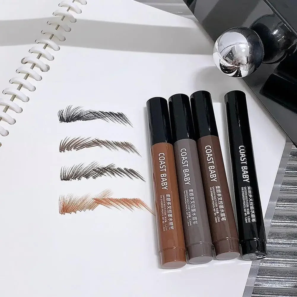 Multi-Fork Wild Eyebrow Pen,3D Waterproof Microblading Eyebrow Pen 4 Fork Tip Tattoo Pencil, Precise Natural Liquid Eye Brow Pen Peaceful Pleasures Health and Wellness