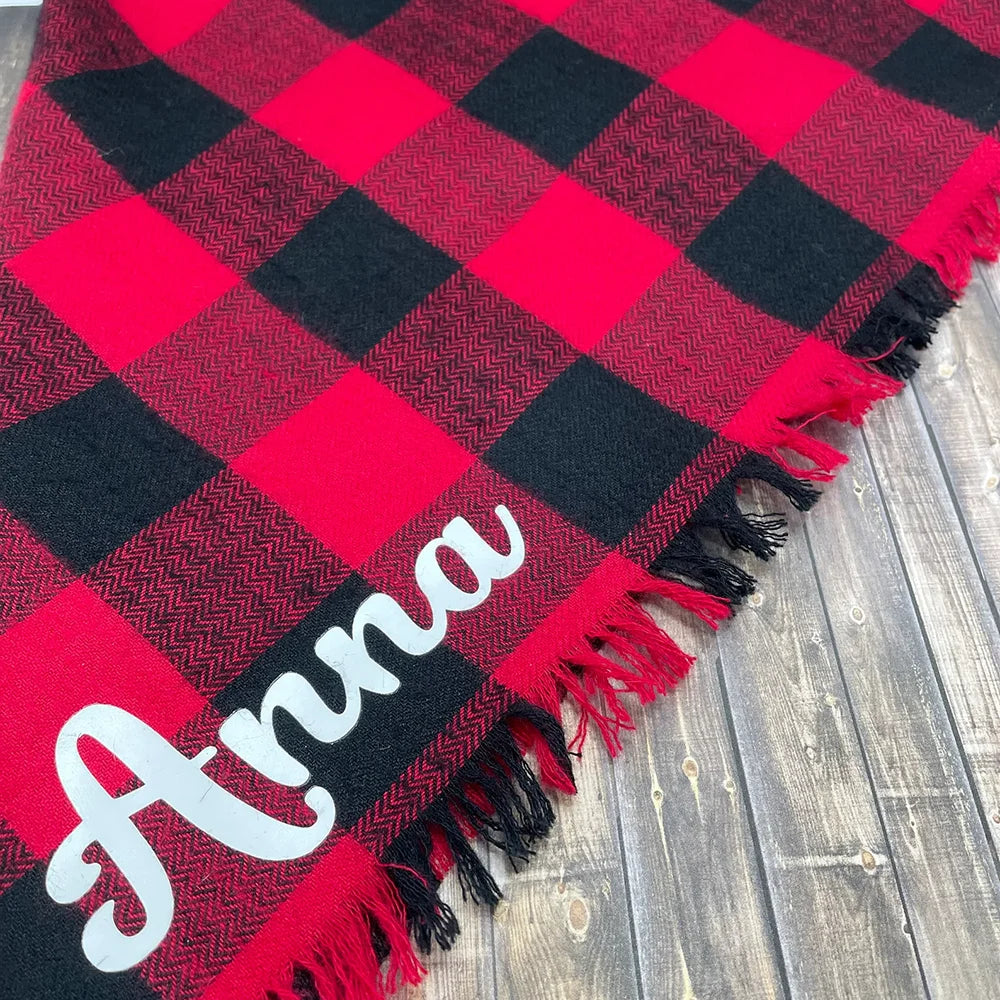 Custom Buffalo Plaid Dog Bandana | Frayed Fringe Tie-On