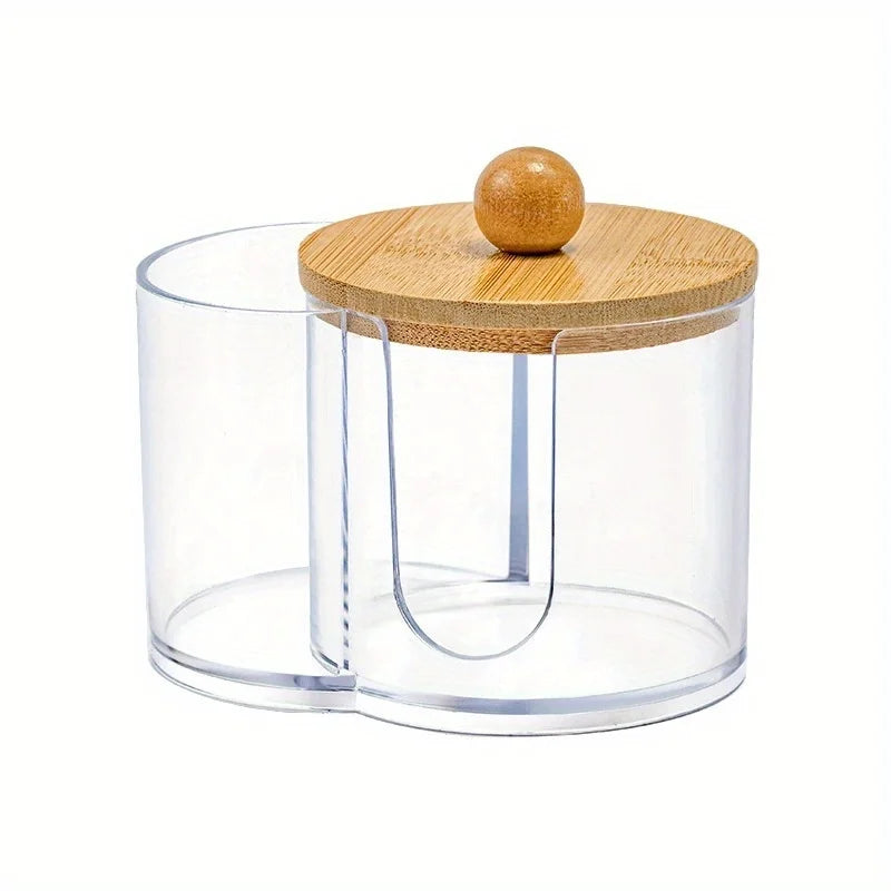 Clear Dual Compartment Cotton Swab & Cotton Ball Organizer Bathroom Storage Organizer Peaceful Pleasures Health and Wellness Transparent box